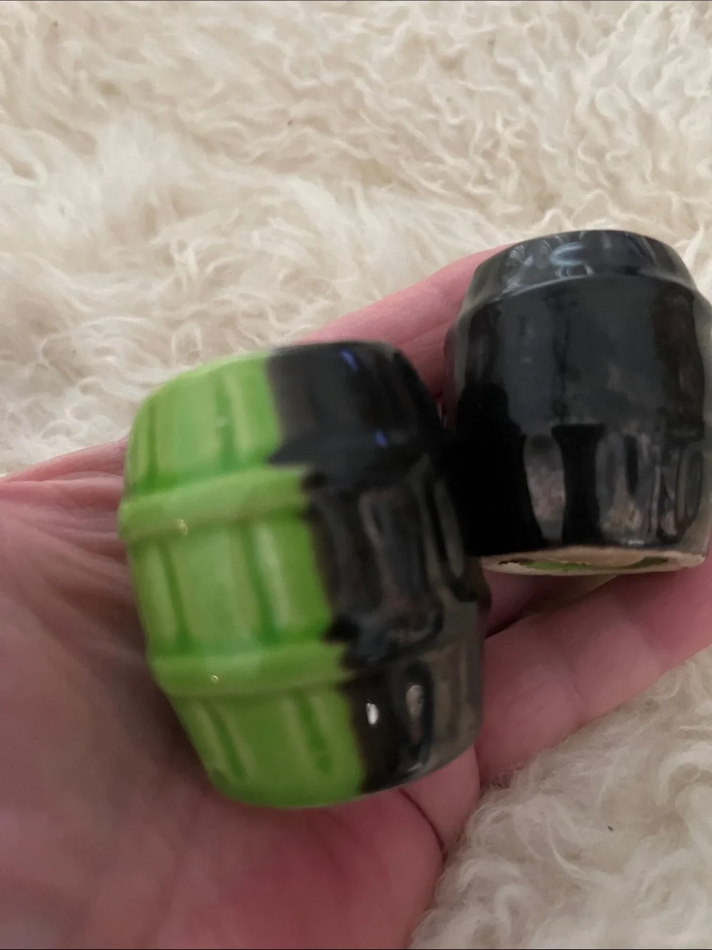 Green & Black Ceramic Barrel Salt and Pepper Set